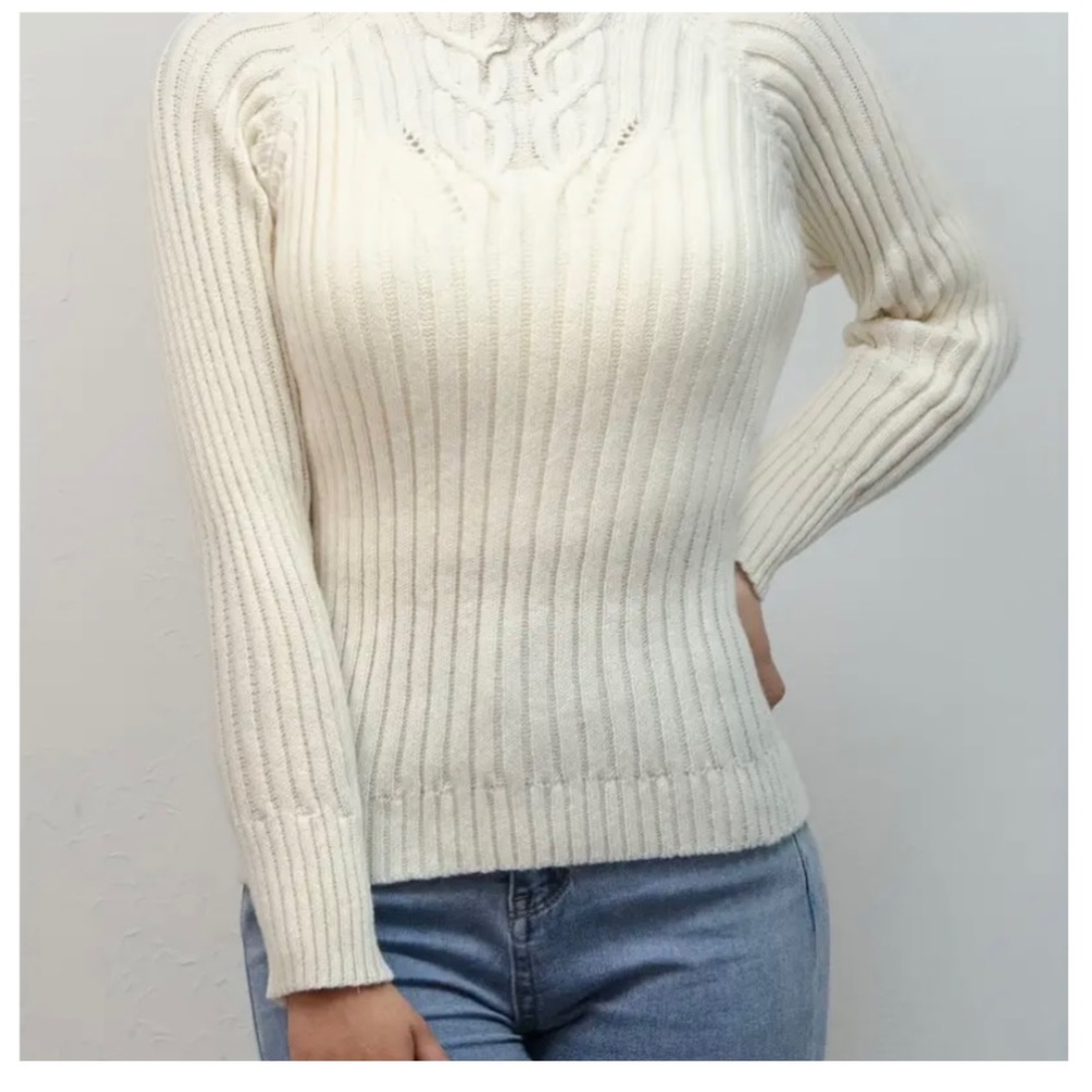 NWOT Solid Rib Knit mock neck Sweater in beige